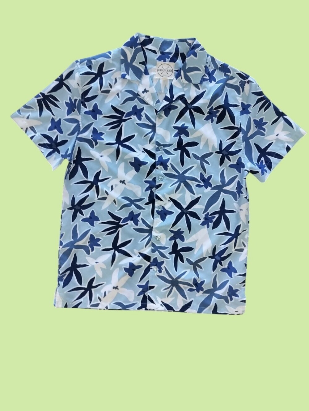 Men’s Birch Black Floral Polo Shirt – Medium – Navy & Light Blue Print – Short M